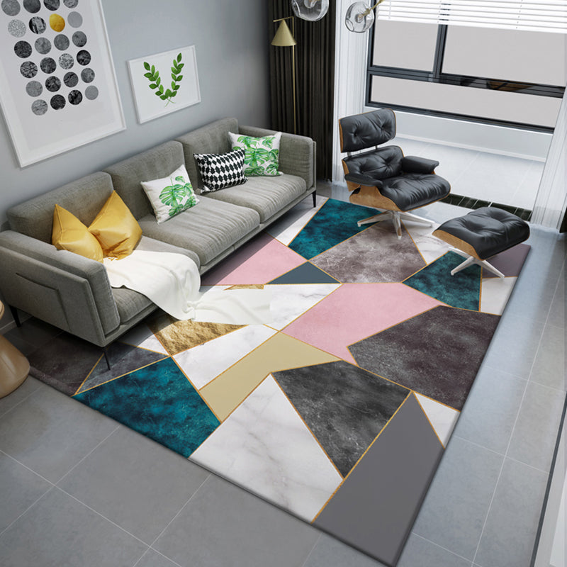 Natural Living Room Rug Multi Colored Geometric Print Indoor Rug Synthetics Non-Slip Backing Washable Area Carpet
