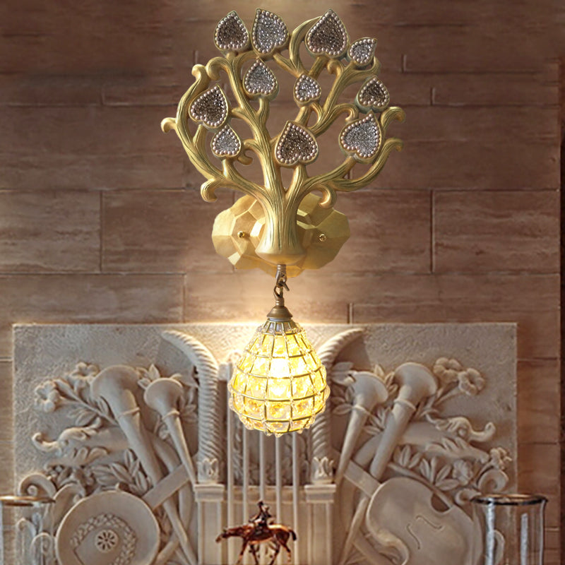 Drop gouttes / globe Résine Sronce Light Country 1 Bulbe Éclairage mural intérieur avec plaque arrière arbre