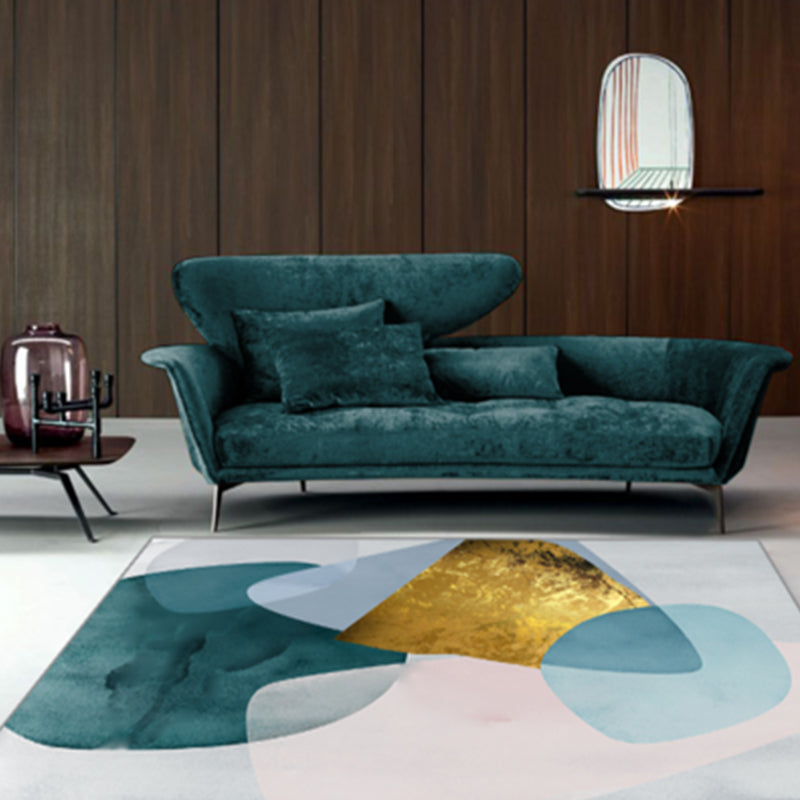 Nordic Living Room Rug Multi Colored Color Blocked Area Carpet Polyster Non-Slip Backing Easy Care Indoor Rug