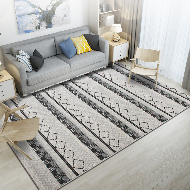 Modern Living Room Rug Multi Colored Geometric Indoor Polyster Non-Slip Backing Easy Care Carpet