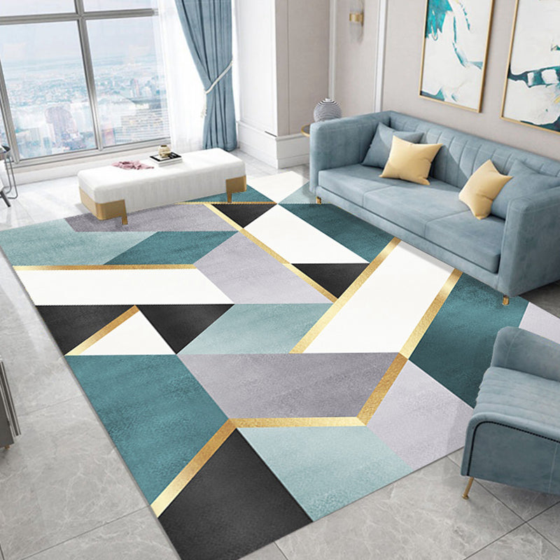 Scandinavian Living Room Rug Multi Color Geometric Pattern Area Carpet Polyster Pet Friendly Easy Care Rug