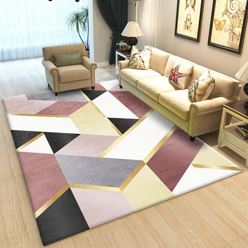 Scandinavian Living Room Rug Multi Color Geometric Pattern Area Carpet Polyster Pet Friendly Easy Care Rug