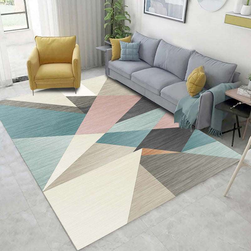 Scandinavian Living Room Rug Multi Color Geometric Pattern Area Carpet Polyster Pet Friendly Easy Care Rug