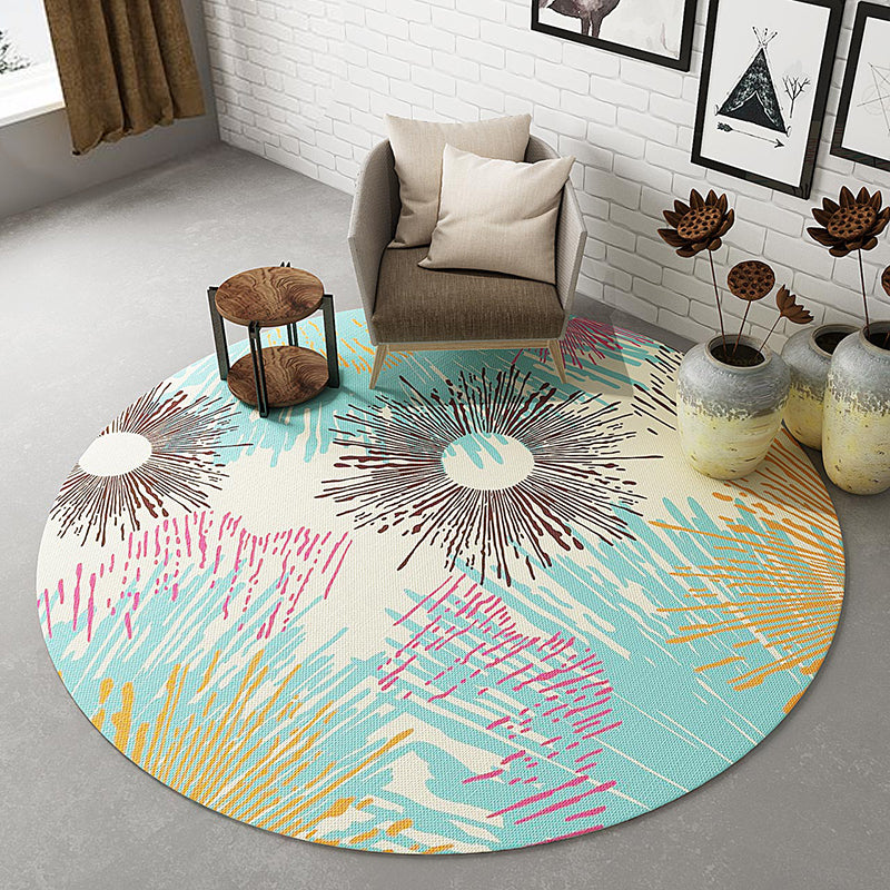 Natural Living Room Rug Multi-Colored Abstract Print Indoor Rug Cotton Blend Easy Care Washable Carpet