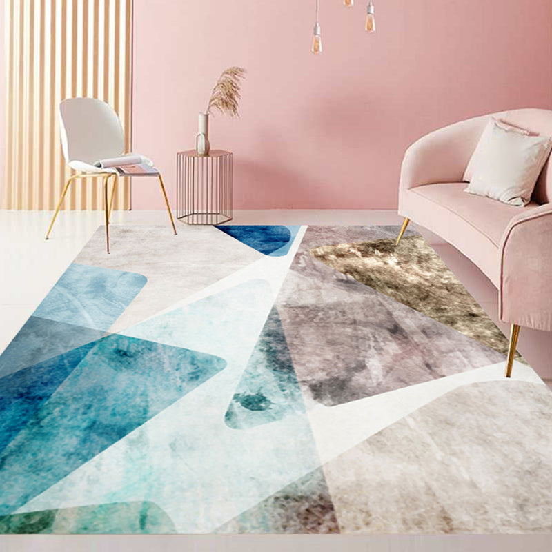 Fancy Color Block Rug Multicolor Cotton Blend Indoor Rug Easy Care Stain-Resistant Washable Area Carpet for Decor