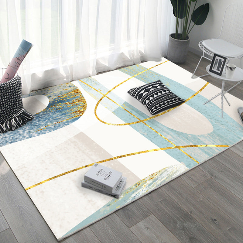 Nordic Parlor Rug Multi Colored Abstract Printed Area Rug Cotton Blend Easy Care Pet Friendly Indoor Rug