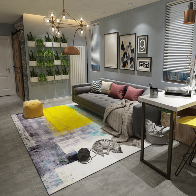 Formal Abstract Printed Rug Multi Colored Cotton Blend Indoor Rug Easy Care Washable Area Carpet for Decoration