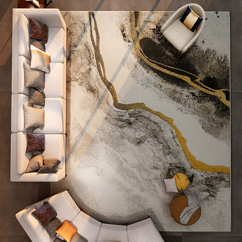 Modern Living Room Rug Multi Color Abstract Printed Area Carpet Cotton Blend Easy Care Stain-Resistant Rug