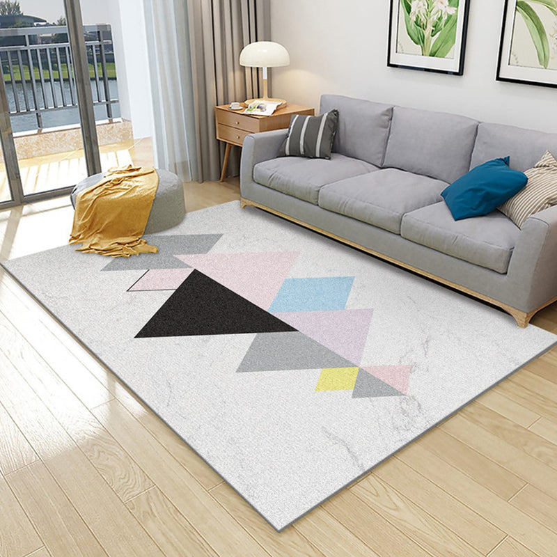 Modern Living Room Rug Multi Colored Geometric Area Rug Cotton Blend Pet Friendly Easy Care Carpet