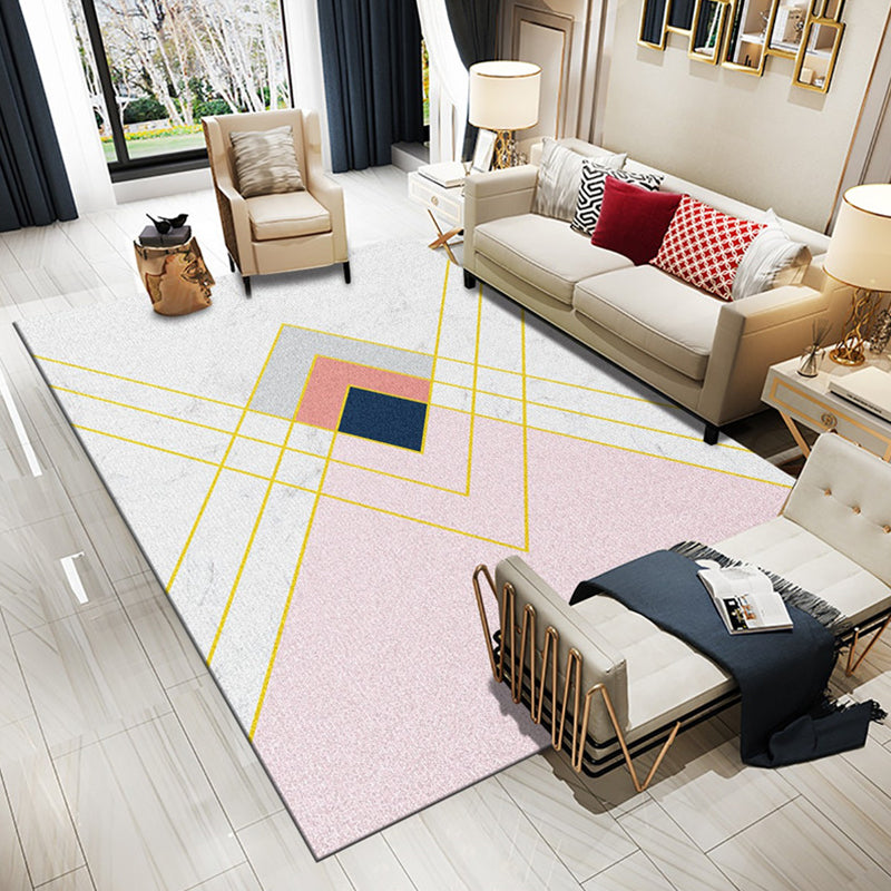 Modern Living Room Rug Multi Colored Geometric Area Rug Cotton Blend Pet Friendly Easy Care Carpet