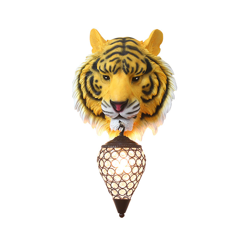 Jaune 1 applique lumineuse Lumière Rustique Tiger Tiger Mur Murning Fixture for Living Room with Teardrop Crystal Shade