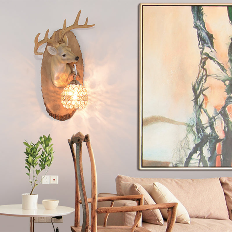 1 Light Resin Wall Lamp Rustic Black/Gold/Tan Orb Shade Indoor Sconce Light Fixture with Elk, Right/Left