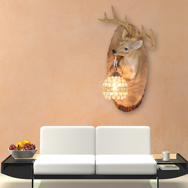 1 Light Resin Wall Lamp Rustic Black/Gold/Tan Orb Shade Indoor Sconce Light Fixture with Elk, Right/Left