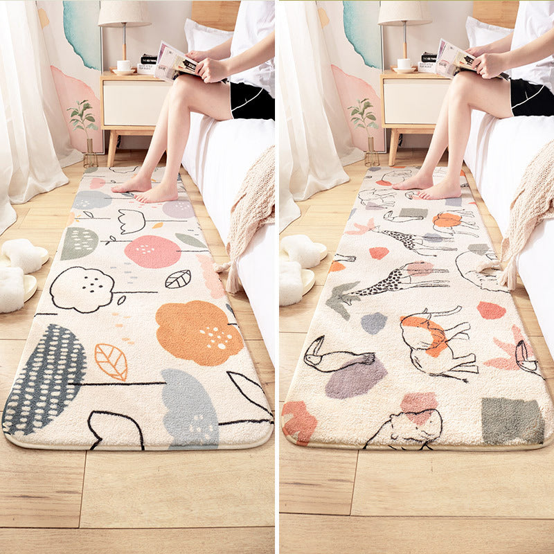Trendy Plant Printed Rug Multi Colored Lamb Wool Area Carpet Anti-Slip Backing Easy Care Washable Rug for Bedroom