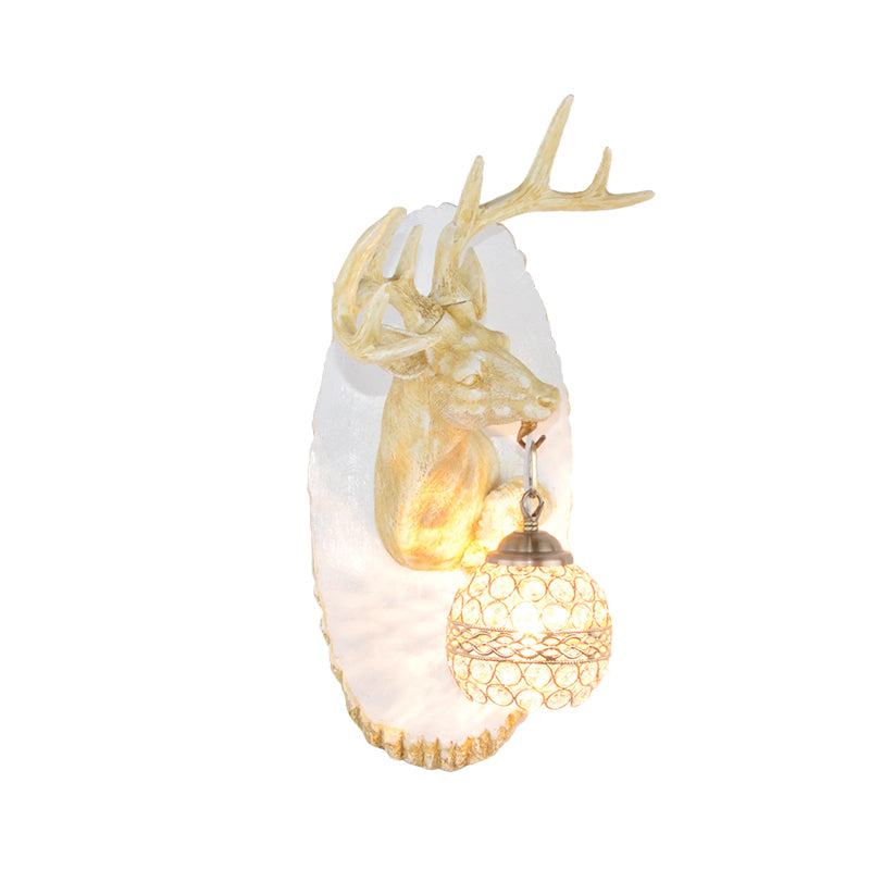 1 Light Resin Wall Lamp Rustic Black/Gold/Tan Orb Shade Indoor Sconce Light Fixture with Elk, Right/Left