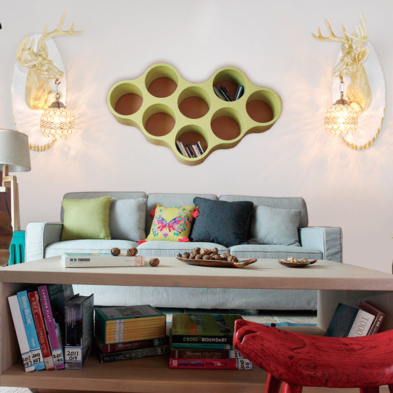 1 Light Resin Wall Lamp Rustic Black/Gold/Tan Orb Shade Indoor Sconce Light Fixture with Elk, Right/Left