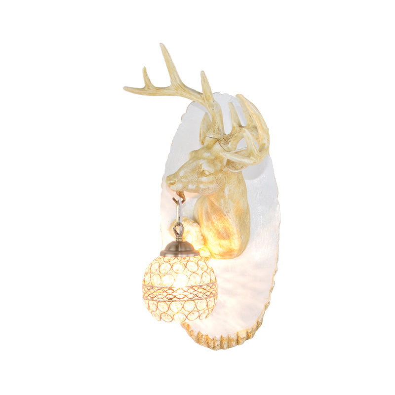 1 Light Resin Wall Lamp Rustic Black/Gold/Tan Orb Shade Indoor Sconce Light Fixture with Elk, Right/Left