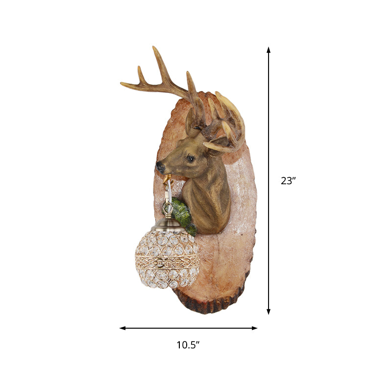 1 Light Resin Wall Lamp Rustic Black/Gold/Tan Orb Shade Indoor Sconce Light Fixture with Elk, Right/Left