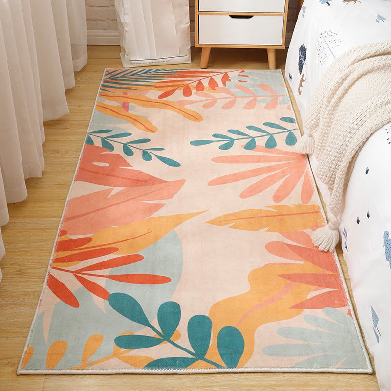 Modern Plant Printed Rug Multi Colored Polyster Indoor Rug Non-Slip Backing Easy Care Area Carpet for Decoration