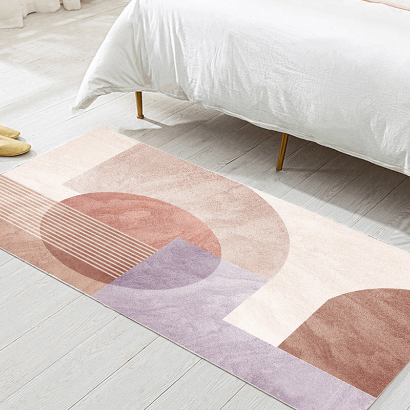 Fancy Bedroom Rug Multi Colored Geometric Print Area Carpet Polypropylene Non-Slip Backing Easy Care Area Rug