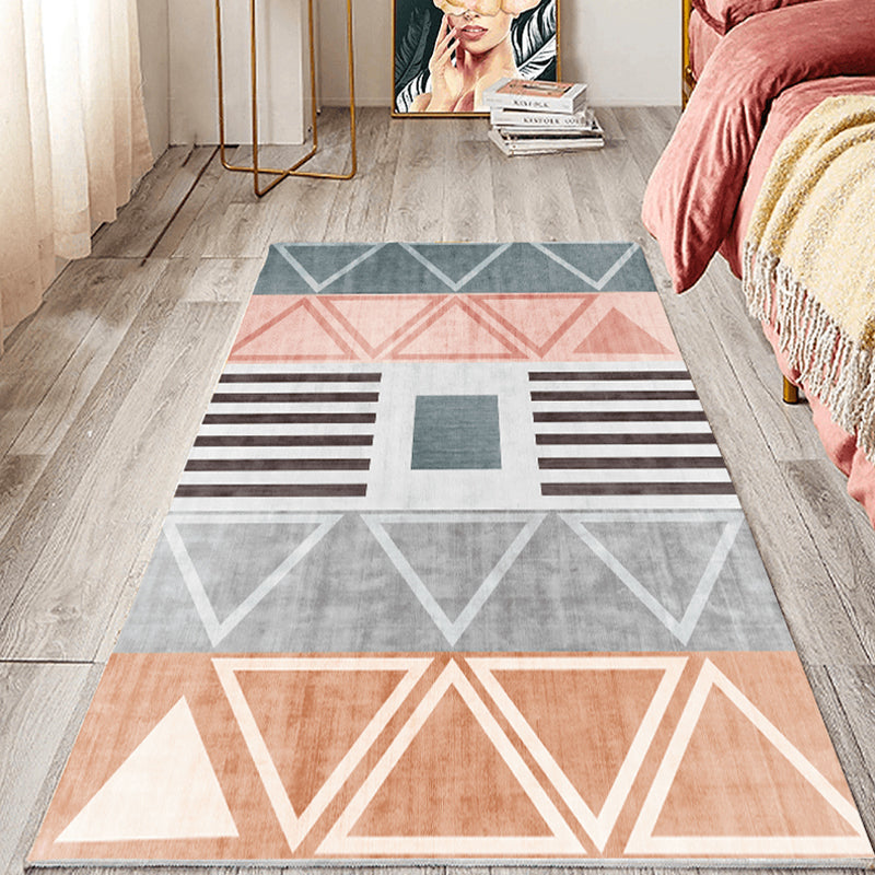 Fancy Bedroom Rug Multi Colored Geometric Print Area Carpet Polypropylene Non-Slip Backing Easy Care Area Rug