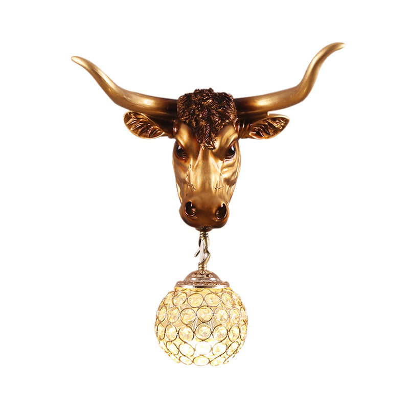 1 Light Globe Wall Lamp Country Gold Resin Sconce Lightture pour le salon avec Crystal Shade