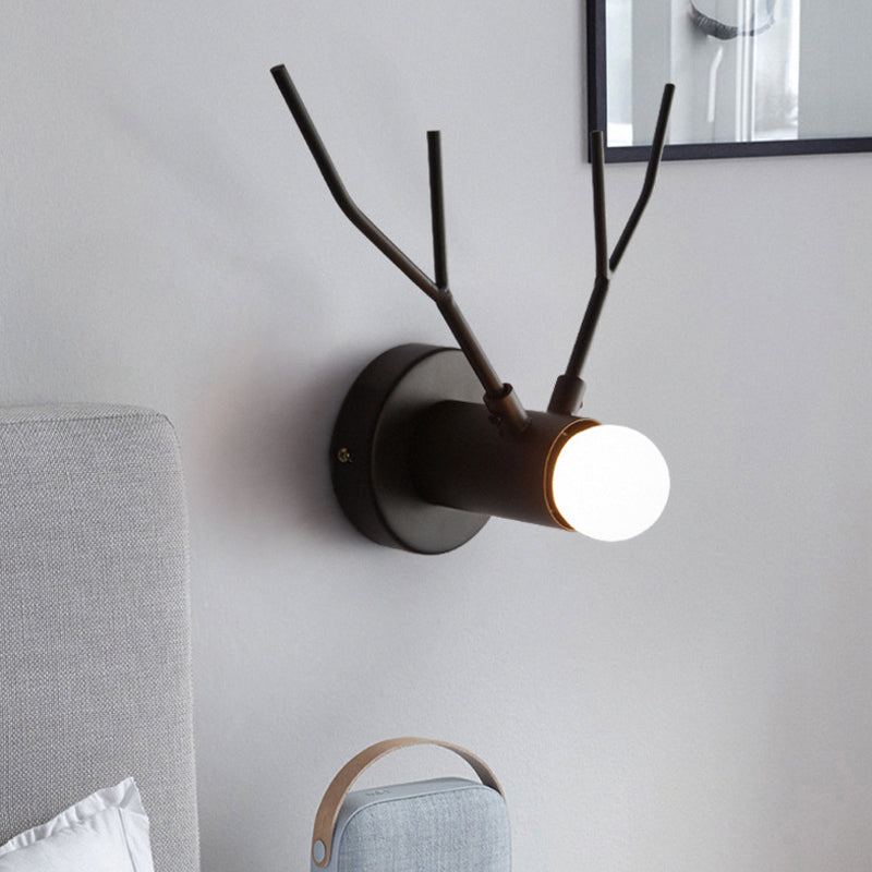1 Light Metal Wall Lamp Classic Black Exposed Bulb Indoor Sconce Light Fixture with Elk Design