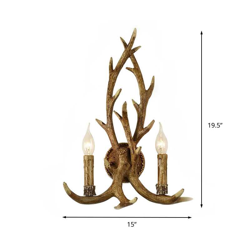 Resin Wood Sconce Lamp Open Bulb 1-Light Traditional Wall Mounted Lighting for Indoor with Antler Backplate