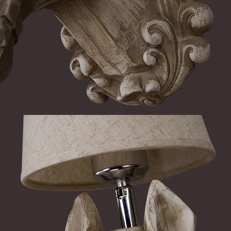 1 Light Wall Lamp Lighting Traditional Horse Resin Sconce Light Fixture in Light Brown with Tapered Fabric Shade