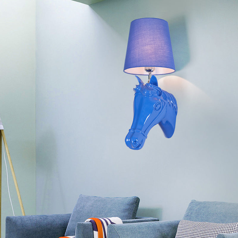 Résine Blue Sconce Lightture Horse Horse Horse Classic Classic Classic Murd Murd Lighting with Fabric Shade