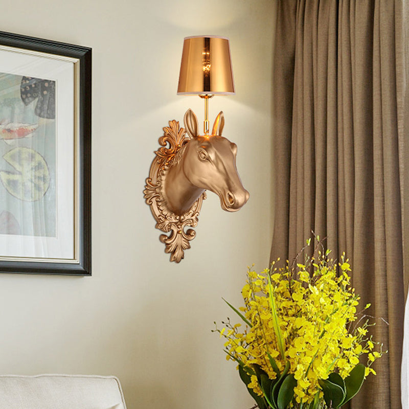 One Bulb Bedroom Wall Mounted Lamp Classic Black/White/Gold Sconce Light Fixture with Cone Fabric Shade