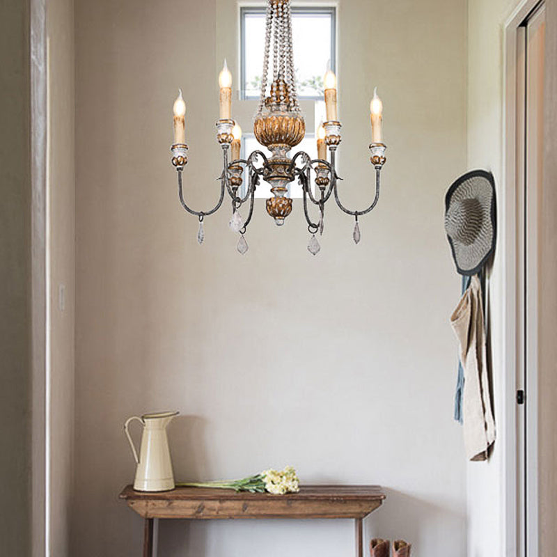 Rust Sputnik Chandelier Lamp Retro 6 Heads Metal Ceiling Pendant Light with Flat Drop for Living Room