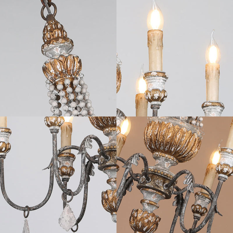 Rust Sputnik Chandelier Lamp Retro 6 Heads Metal Ceiling Pendant Light with Flat Drop for Living Room