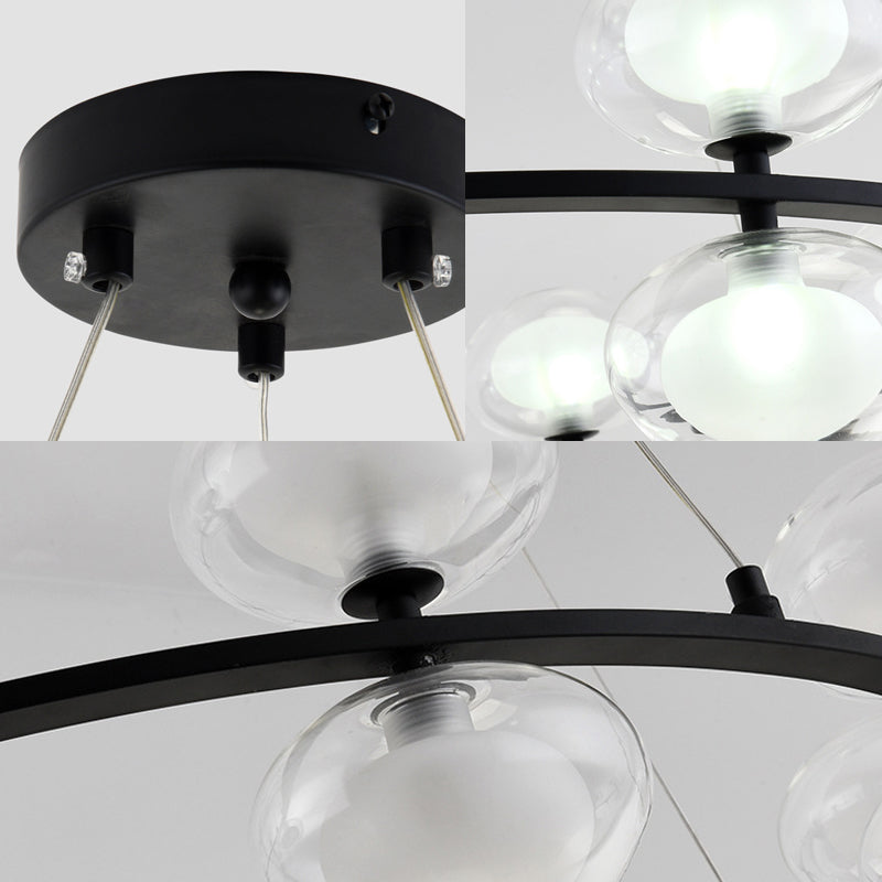 Metallkreis -Kronleuchter -Lampe zeitgenössische 8/12 Lichter Schwarz LED Hängende Anhänger Licht mit klarem Glas ovaler Schatten