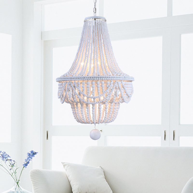 Jar Empire Chandelier Modern Wood 8 Bulbs Hanging Ceiling Light in White with Global Drop