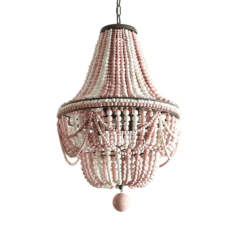 Pink/Blue Laser Cut Empire Chandelier Nordic Wood 8 Heads Pendant Lighting Fixture with Spherical Drop