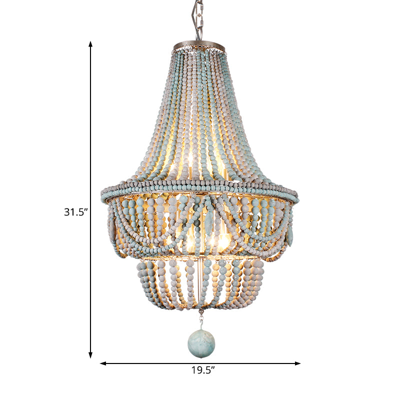 Pink/Blue Laser Cut Empire Chandelier Nordic Wood 8 Heads Pendant Lighting Fixture with Spherical Drop