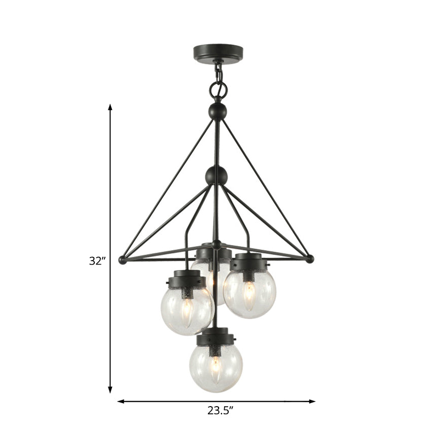 Candelera de colgante de vidrio transparente global con diseño de triángulo modernista 4 luces Black Hanging Lightsing