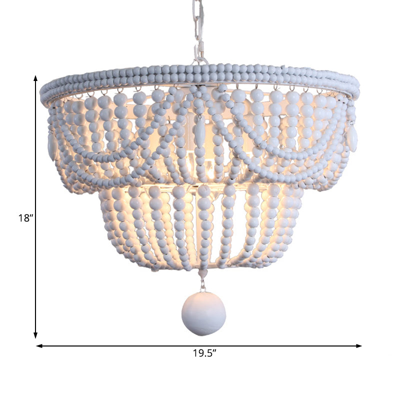 Hout gelaagde kroonluchter lamp Minimalisme 4 koppen witte hanglampverlichting met globale druppel