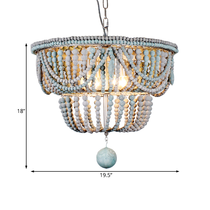 2-Tier Chandelier Modernism Wood 4 Heads 19.5"/25.5" Wide Blue and Gray Pendant Lighting Fixture for Bedroom