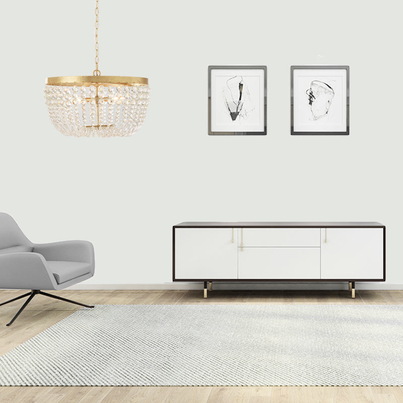 16"/19.5" Wide Dome Chandelier Lighting Modern Crystal Brass 3/5 Bulbs Hanging Ceiling Light