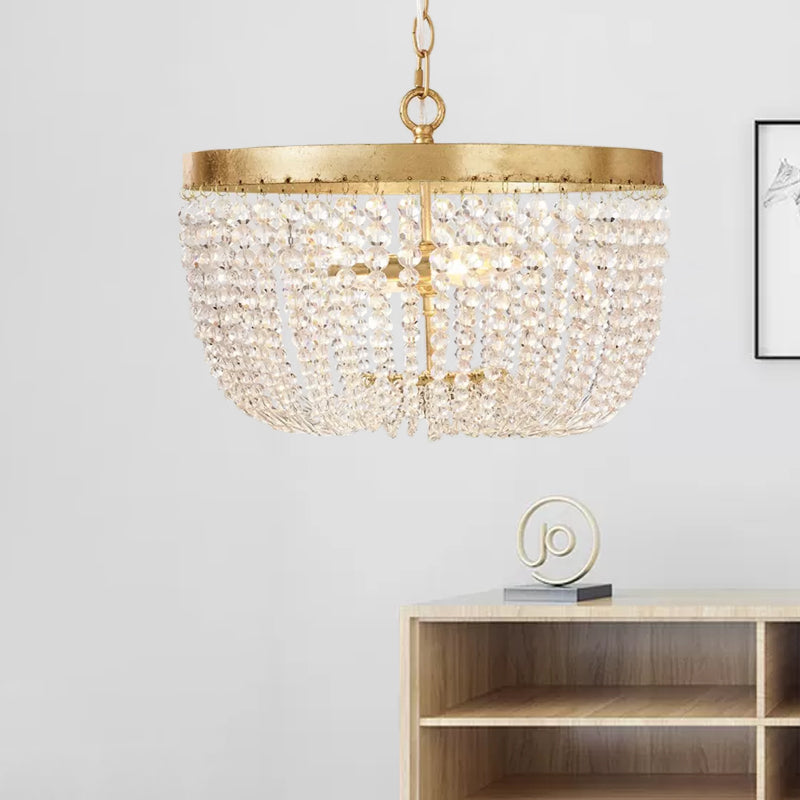 16"/19.5" Wide Dome Chandelier Lighting Modern Crystal Brass 3/5 Bulbs Hanging Ceiling Light