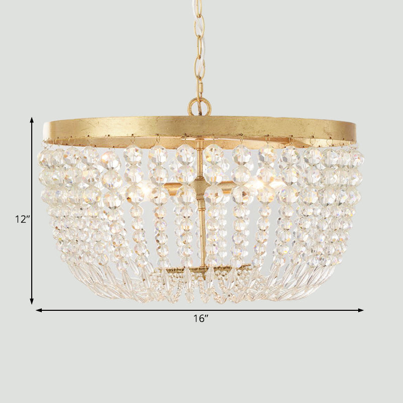 16"/19.5" Wide Dome Chandelier Lighting Modern Crystal Brass 3/5 Bulbs Hanging Ceiling Light