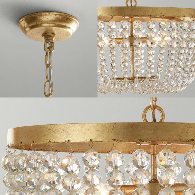 16"/19.5" Wide Dome Chandelier Lighting Modern Crystal Brass 3/5 Bulbs Hanging Ceiling Light