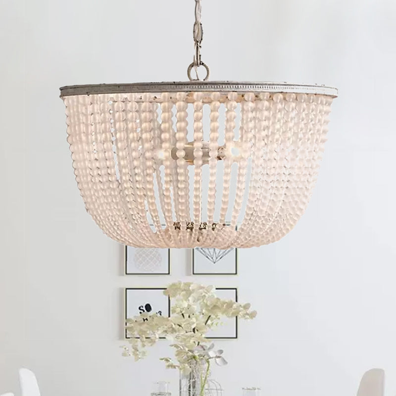 Bowl Pendant Chandelier Minimalist Crystal 3 Bulbs Distressed White Hanging Lamp for Bedroom