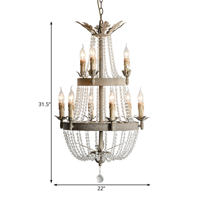 2-Tier Ceiling Chandelier Modernism Clear Crystal 9 Heads Hanging Light Fixture with Global Drop