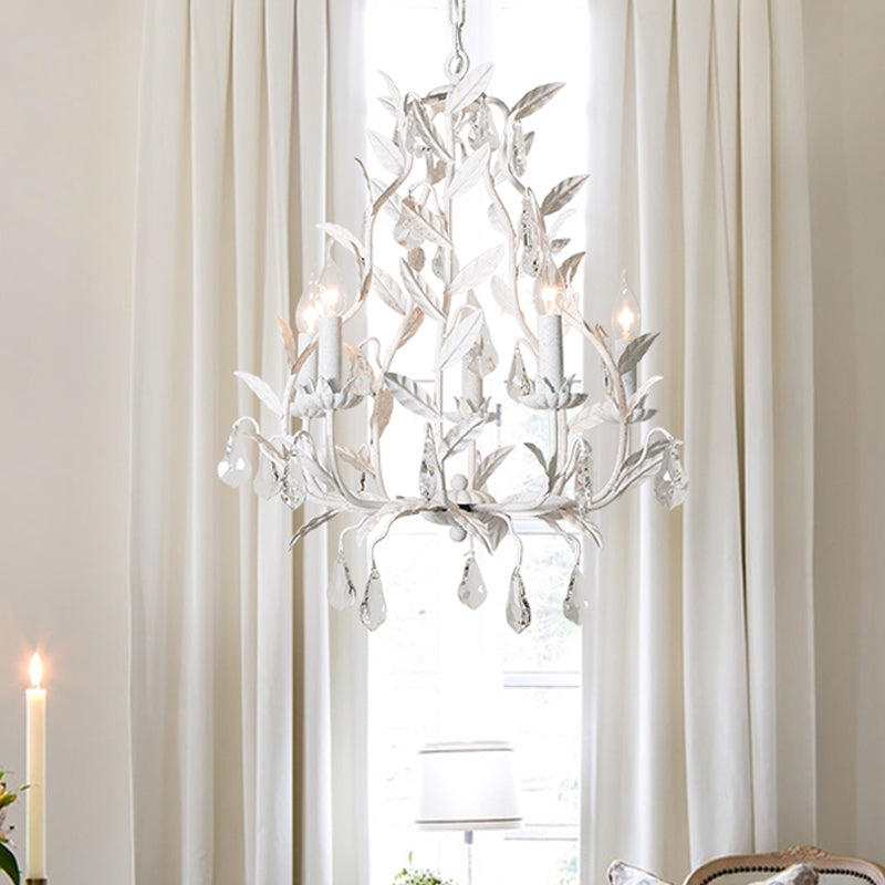 Branch Chandelier Lamp Nordic Metal 5 Heads Grey/White Pendant Lighting Fixture with Crystal Teardrop