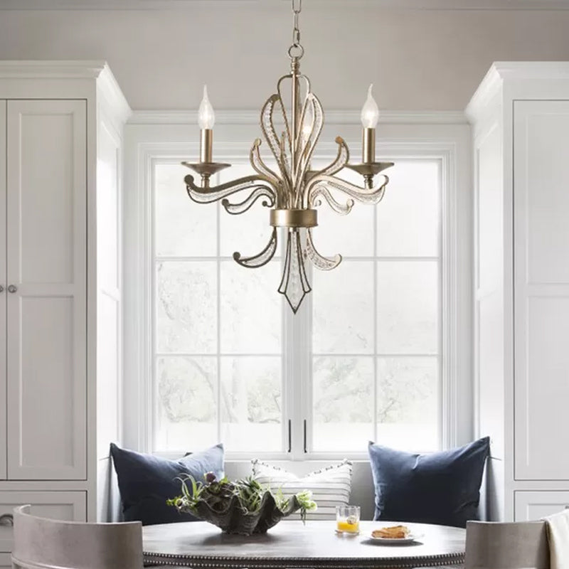 Crystal Candle Chandelier Lamp Modern 3/6 Bulbs Gold Pendant Lighting Fixture for Bedroom