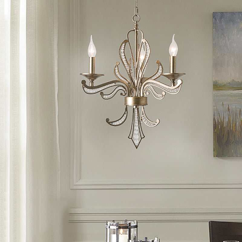Crystal Candle Chandelier Lamp Modern 3/6 Bulbs Gold Pendant Lighting Fixture for Bedroom