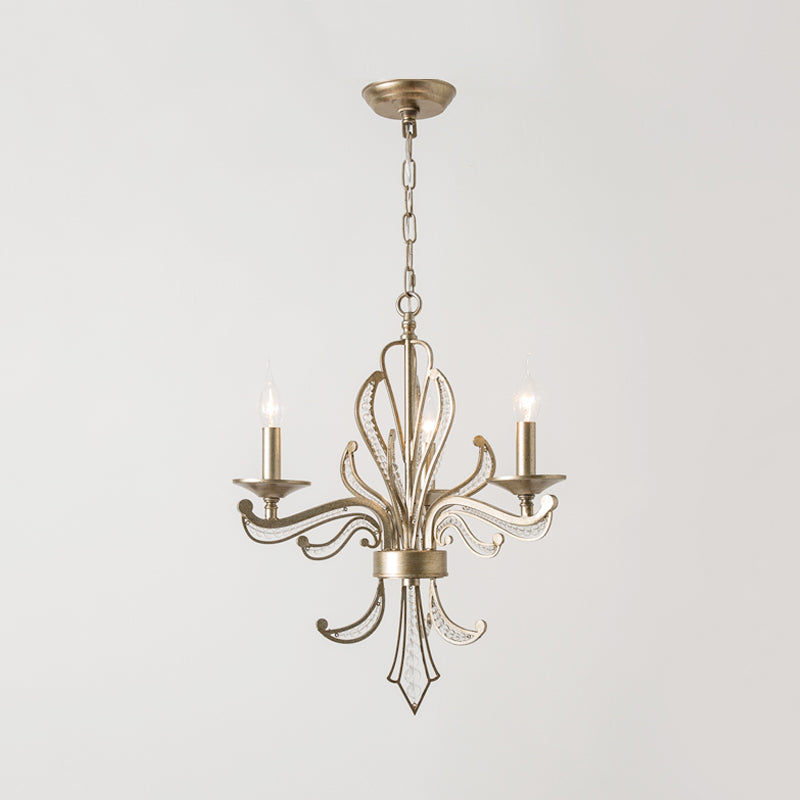 Crystal Candle Chandelier Lamp Modern 3/6 Bulbs Gold Pendant Lighting Fixture for Bedroom